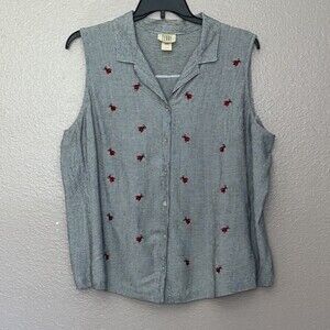 Teddi Womans Vintage Houndstooth sleeveless 2X embroidered ladybugs top